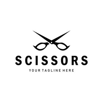 barber tool scissors logo design, with a simple concept of a black scissors silhouette as a symbol or brand for business products and also a poster template