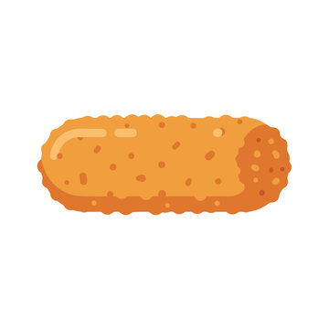 A simple flat vector illustration of a golden brown breaded and fried food item like a croquette or fish stick.