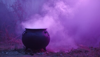 Witch's cauldron in mystical forest