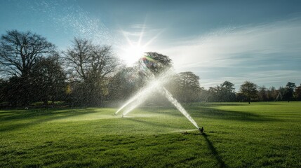 water sprinkler spraying water on green grass