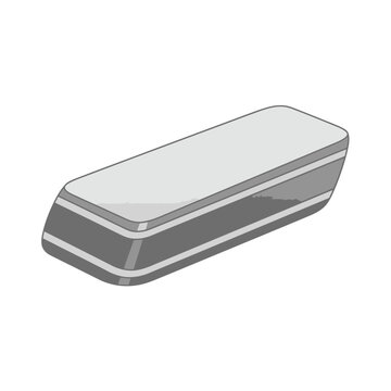 Illustration of a gray and white eraser, a tool for removing pencil marks.