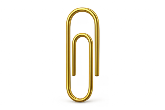 Golden Paperclip on Transparent Background Symbolizing Office Supplies