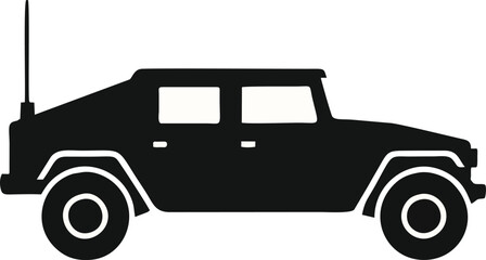 Humvee Silhouette – Flat Vector Military Jeep Army Vehicle Icon © Yogaswara