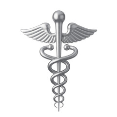 Silver caduceus medical symbol isolated on a transparent background health care