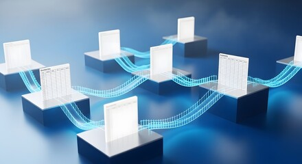 Obraz premium Digital Data Network Connecting Multiple Cloud Servers in Modern Technology Concept