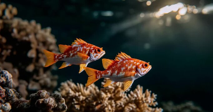 Close-up view of vibrant coral polyps and tiny reef fish in a sunlit shallow reef, photorealistic focus on textures and colors, beautiful underwater landscape
