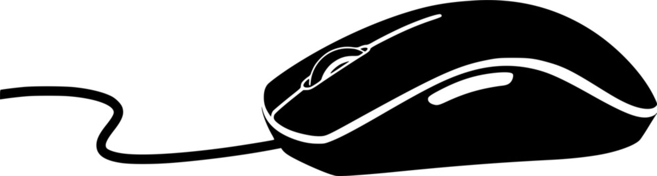 black computer mouse with cord clip art preview