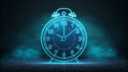 Futuristic neon alarm clock illustrates time management strategies and deadlines approach