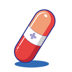 Vector Illustration of Red Medical Capsule with Cross Symbol.