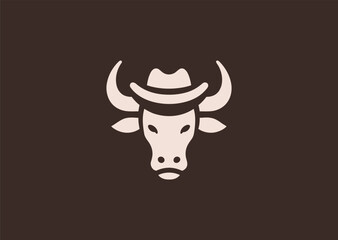 A simple minimalist bull with cowboy hat silhouette style, representing toughness, freedom, and western spirit