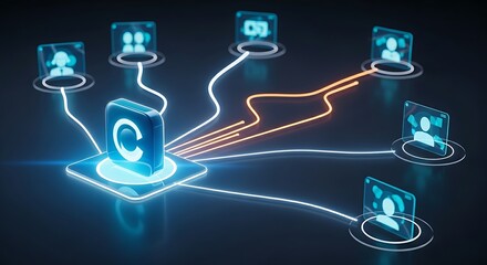 Partner ecosystem concept. A central company icon with glowing connection lines extending to multiple partner icons, forming a strong network.