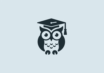 A simple minimalist owl with graduation cap silhouette style, representing wisdom, intelligence, and academic success