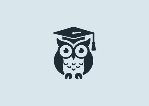 A simple minimalist owl with graduation cap silhouette style, representing wisdom, intelligence, and academic success