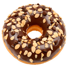 Fototapeta premium Delicious Donut with Chocolate Glaze and Nut Toppings A Sweet Treat