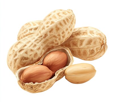 A realistic vector image of peanuts in and out of shells against white