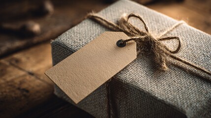 Gift wrapped in brown paper with twine and a blank tag.