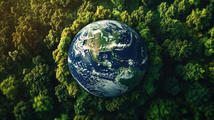 Naklejka premium Earth Surrounded by Rainforest Eco - friendly Natural Theme Scene Material