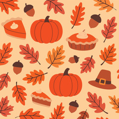 Thanksgiving Autumn Celebration Harvest Leaf November December Pumpkin Pie Festival Season acorn Leaves Leaf Print Design Vector