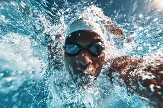 Swimmer emerging from water