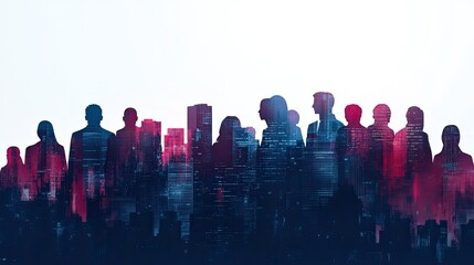 Business people city skyline teamwork