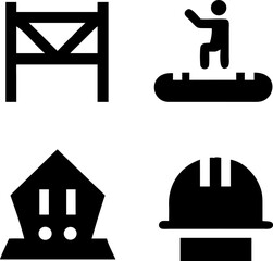 Bold construction safety icons convey industry hazards, alerts, and protective gear requirements easily and clearly