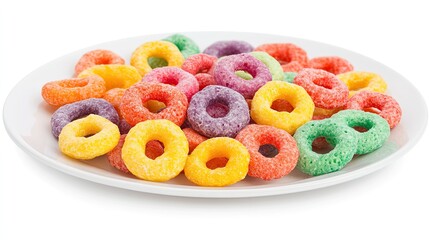 Colorful cereal rings on a plate