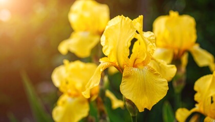 Bright yellow irises in sunlight