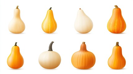 Assortment of pumpkins on white background