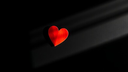 Red heart-shaped object on a dark textured surface, conveying emotion through minimalist design.