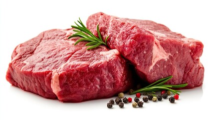 Raw beef steaks with rosemary and peppercorns