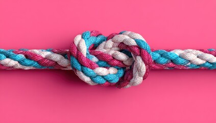 Colorful rope knot on pink background