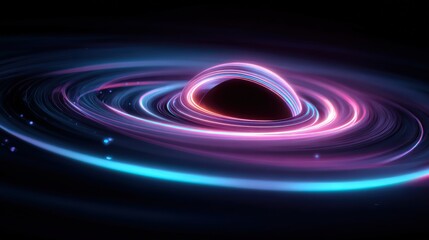Cosmic Black Hole Surrounded by Vibrant Light Swirls and Colorful Energy Waves in Space Environment