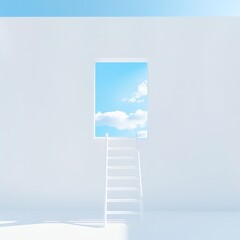 Door and Stairs Leading to Blue Sky Minimalist Fresh Space Concept Scene Material