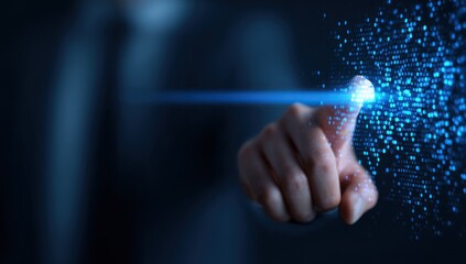 A hand interacting with digital data