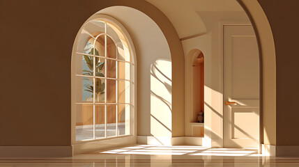 Sunlit Interior with Archway and View