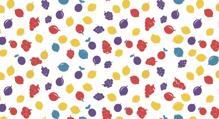 Vibrant fruit pattern joyfully scatters across white background. AI Generated