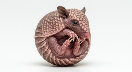 Obraz premium Adorable baby armadillo curls tightly into perfect ball against soft light. AI Generated