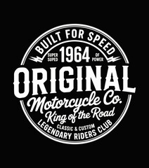 Obraz premium This image features a vintage-style logo for the Original Motorcycle Co., emphasizing speed, power, and a legacy of legendary riders from 1964, perfect for motorcycle enthusiasts.