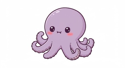 Obraz premium Adorable purple octopus cartoon playfully poses against white background. AI Generated