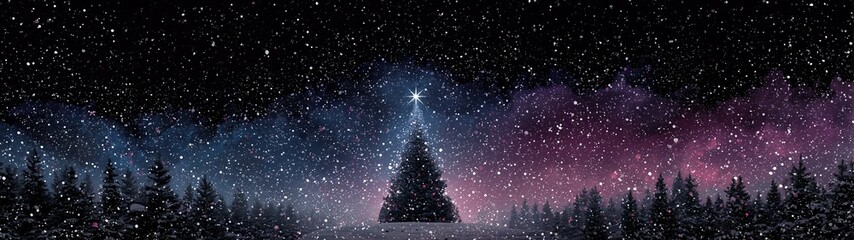 Magical starry Christmas tree blue purple gradient glow, dreamy galaxy background mobile wallpaper design, sparkling starlight effect holiday concept