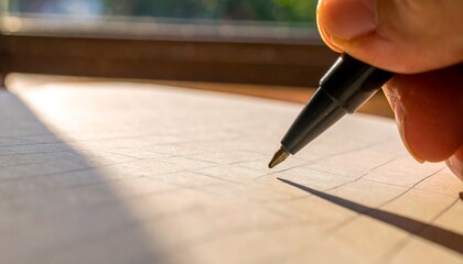 Hand writing with pen on paper, capturing moments, ideas, and creativity in natural light, a perfect scene