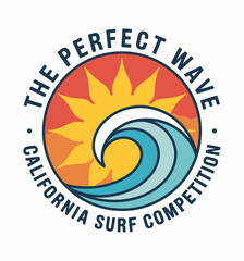 A dynamic logo showcasing a sun and wave, perfect for surf competitions. It resonates energy, joy, and the thrill of surfing, attracting enthusiasts to coastal events.