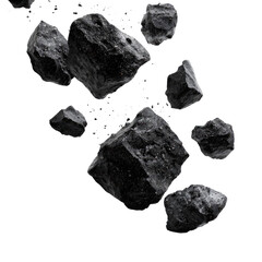 Falling Black Rocks Isolated on Transparent Background