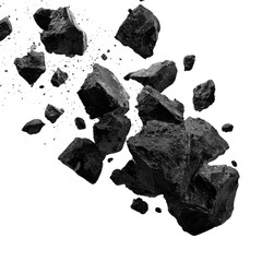 Falling Black Rocks Isolated on Transparent Background