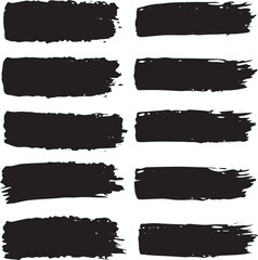  Black Grunge Brush Stroke Rectangles Set – Distressed Ink Texture Shapes for Design