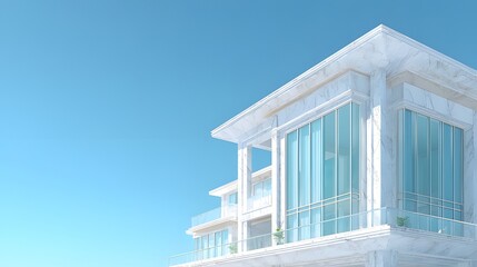 Minimalist Modern Palace-Inspired Building with Marble Facade and Luxury Glass Design