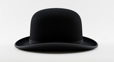 Smooth black bowler hat subtly sits against bright background. AI Generated