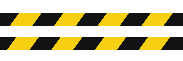 Warning tape with yellow and black diagonal stripes. Warn stop seamless line. Yellow and black caution tape border.
