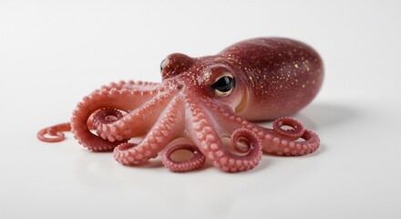 Intriguing Pink Octopus Softly Lit Against White Background. AI Generated