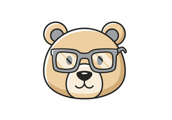 A charming and intelligent cartoon bear character, depicted with a friendly expression and stylish eyeglasses, perfect for educational or child-friendly designs.